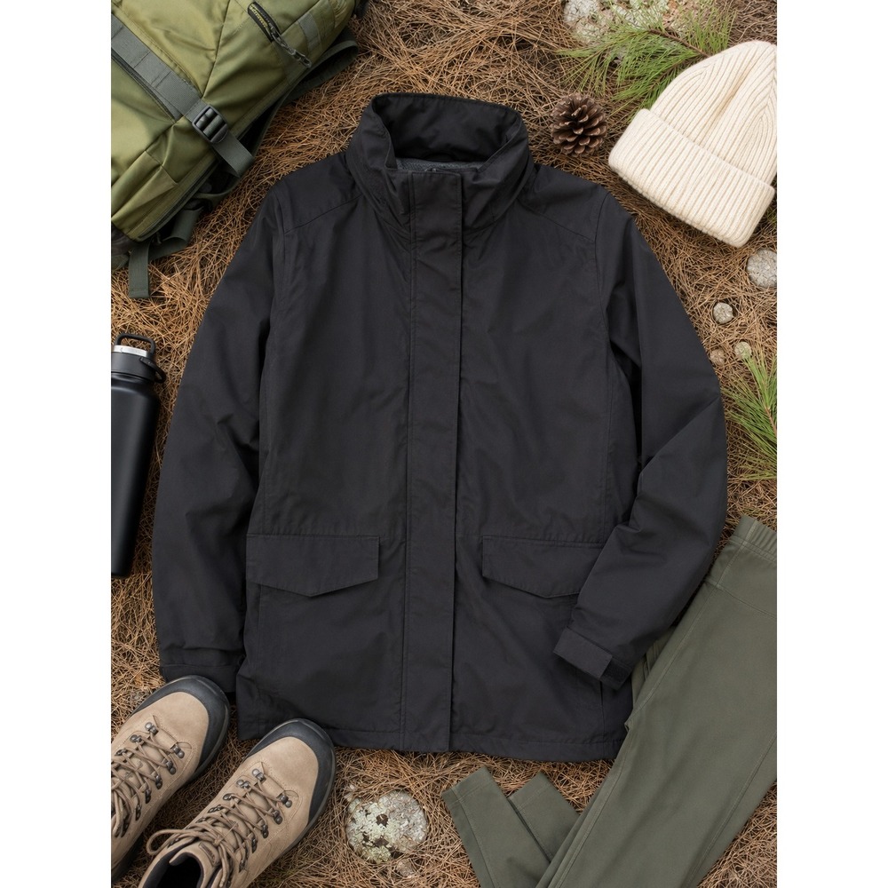 Lands End Womens 2X Black Waterproof Rain Jacket Mesh Lined Full Zip Parka Coat
